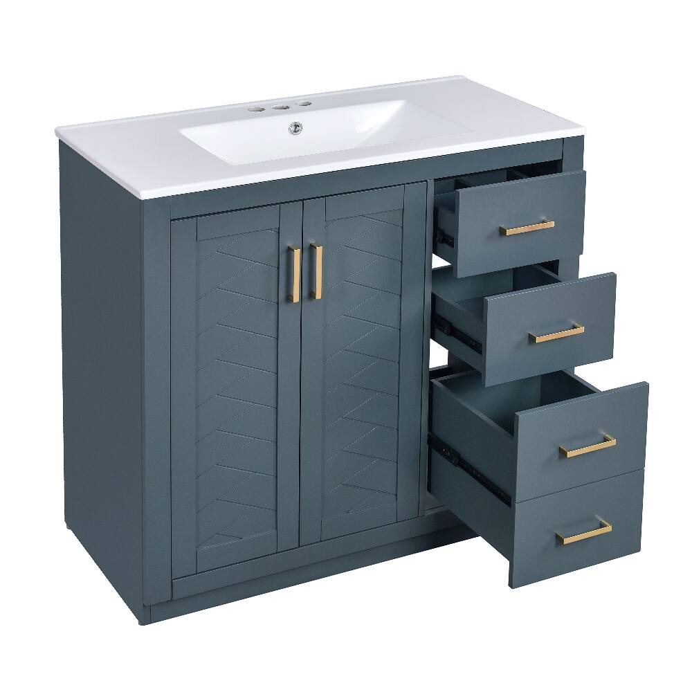 Alt View 10. Loheer - Loheer 36 inch Bathroom Vanity with Sink Solid Wood Frame Blue - Blue.