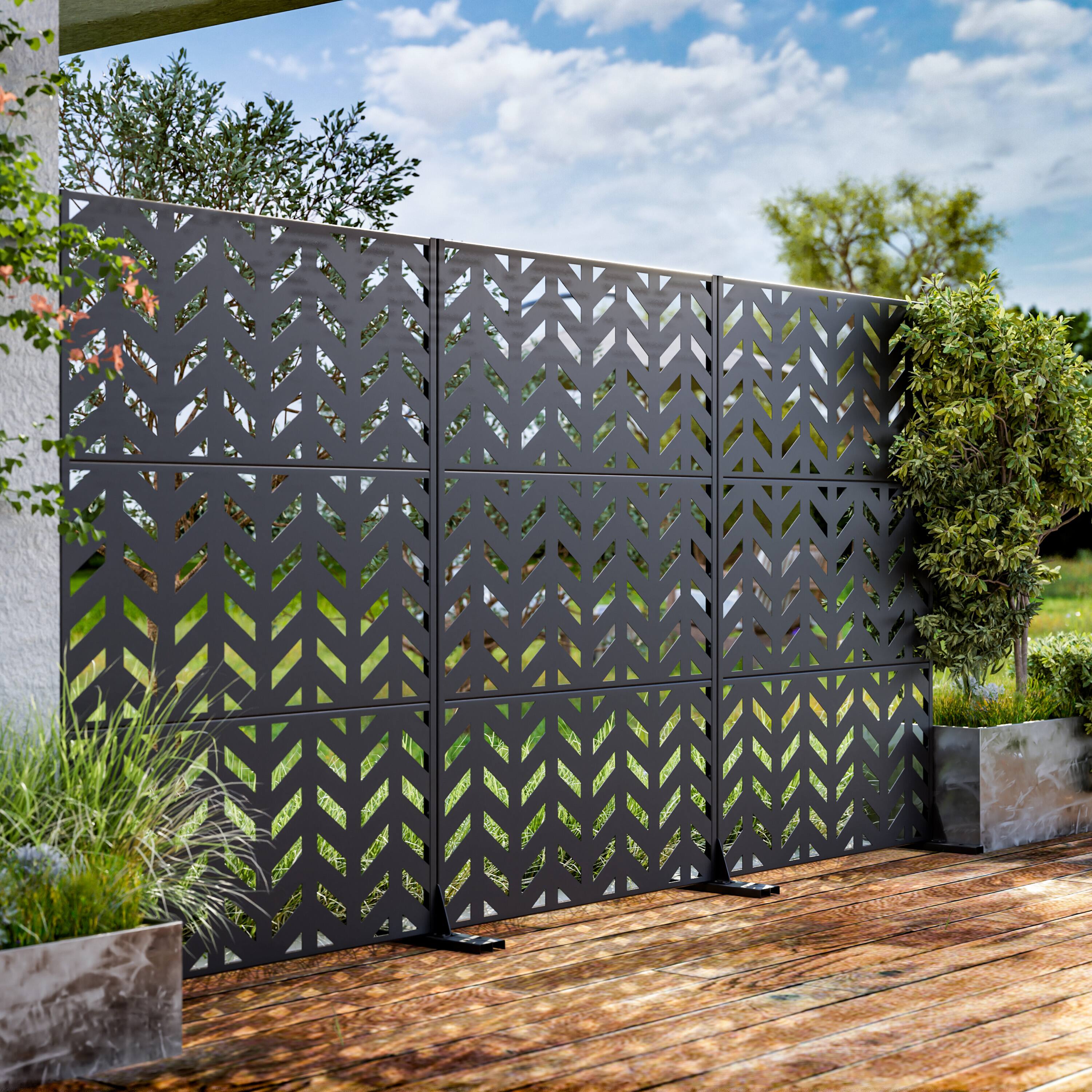 Alt View 8. PexFix - 72 in. x 47 in. Keith Pattern Metal Outdoor Privacy Screen & Panels, Freestanding Garden Divider Fence - Black.