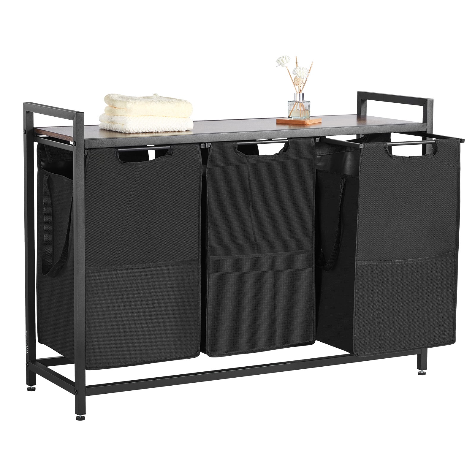 VEVOR - 3Section Laundry Sorter,Large Laundry Hamper with Metal Frame and Wooden Tabletop,Freestanding Storage Organizer Baskets - Black, Brown price history on PriceWatchPro