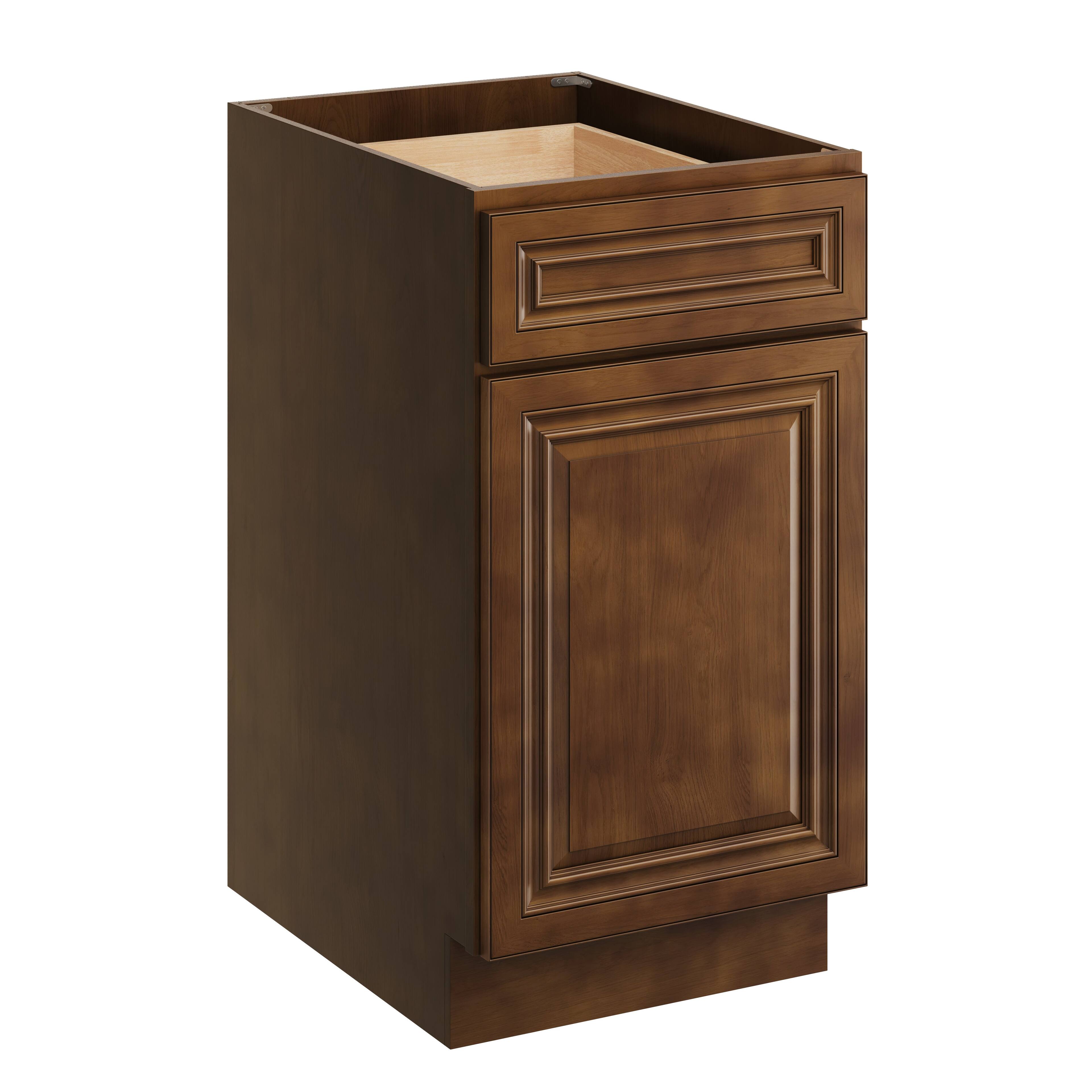 Front. Boyel Living - 18 Inch Dark Caramel Kitchen Base Cabinet with Solid Wood Frame and Soft-Close Hinges - Dark Caramel.