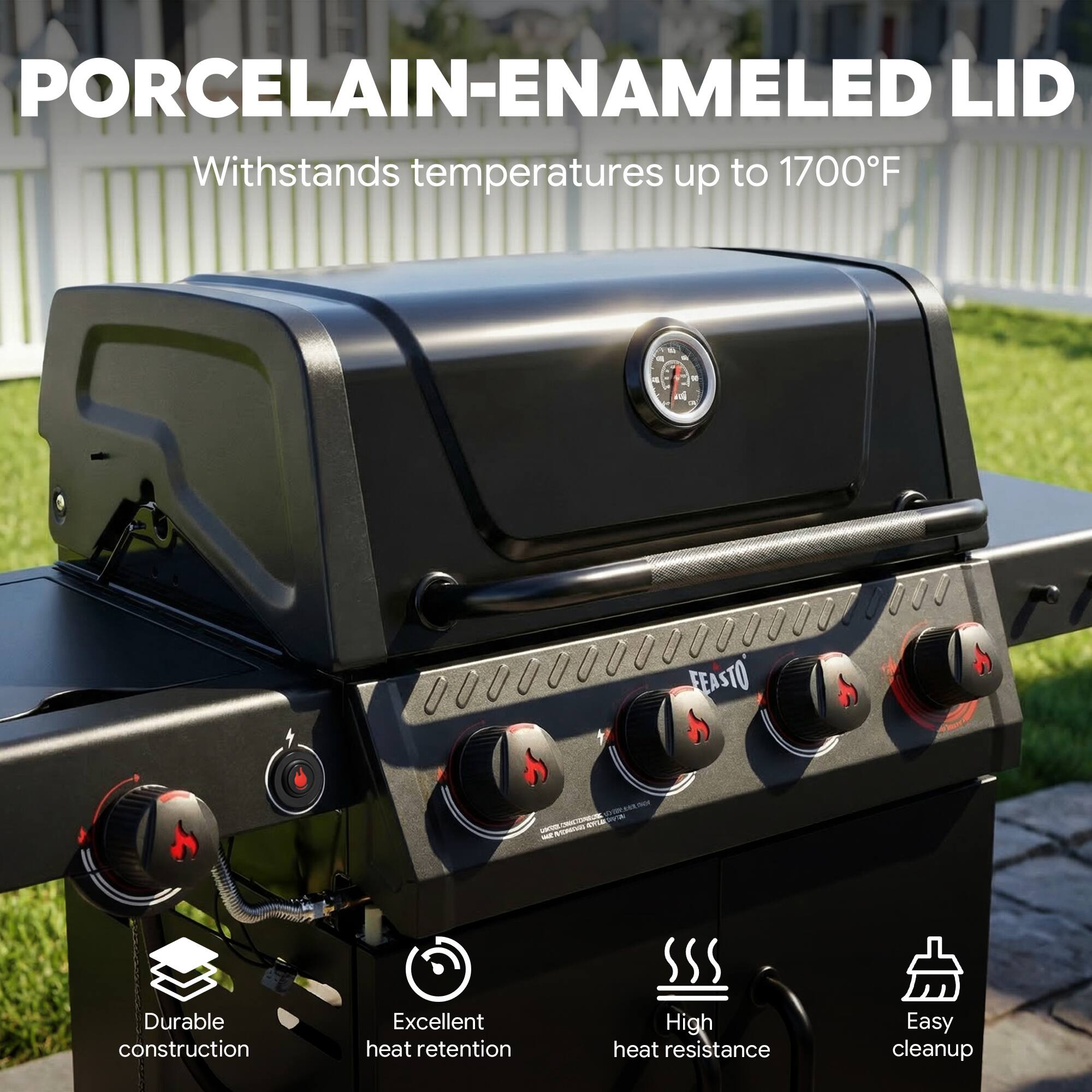 PORCELAIN-ENAMELED LID  
Withstands temperatures up to 1700°F  

- Durable construction  
- Excellent heat retention  
- High heat resistance  
- Easy cleanup