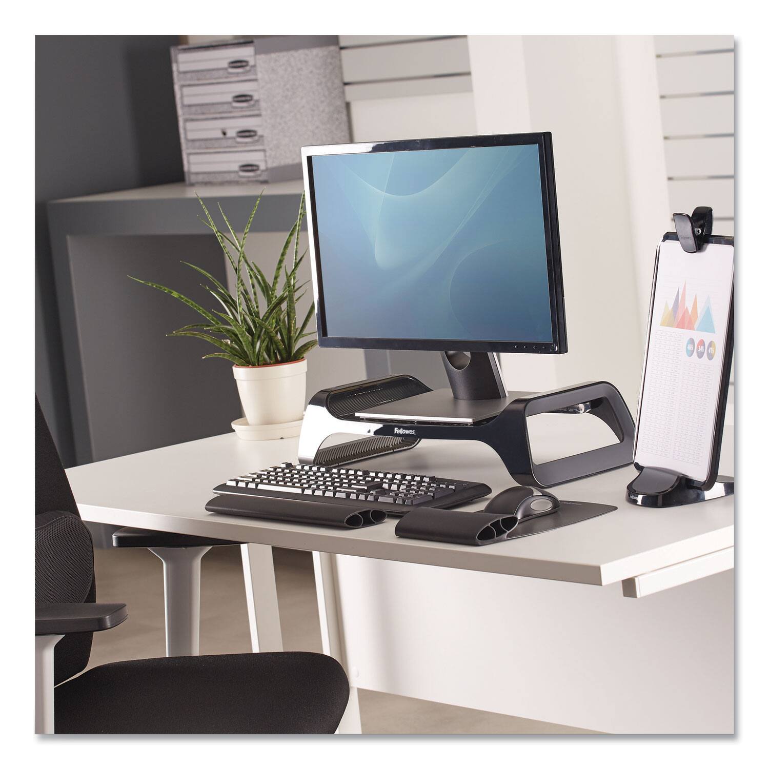 Alt View 5. Fellowes - Fellowes Mfg Co. 9472301 I-Spire Series  20 in. x 8.88 in. x 4.88 in. Supports 25 lbs. Monitor Lift - Black.