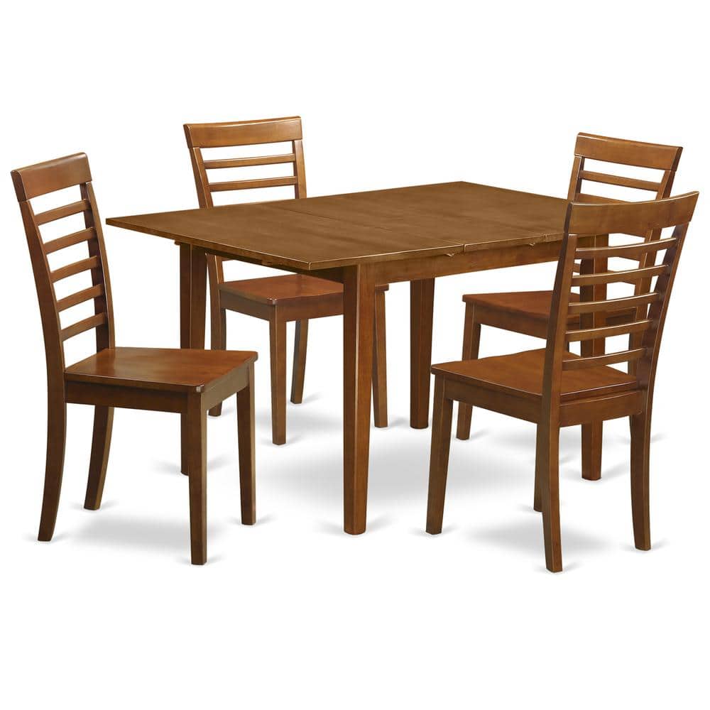 East West Furniture - 5 PcMilan with Leaf and 4 Wood Seat Chairs - Saddle Brown price history on PriceWatchPro