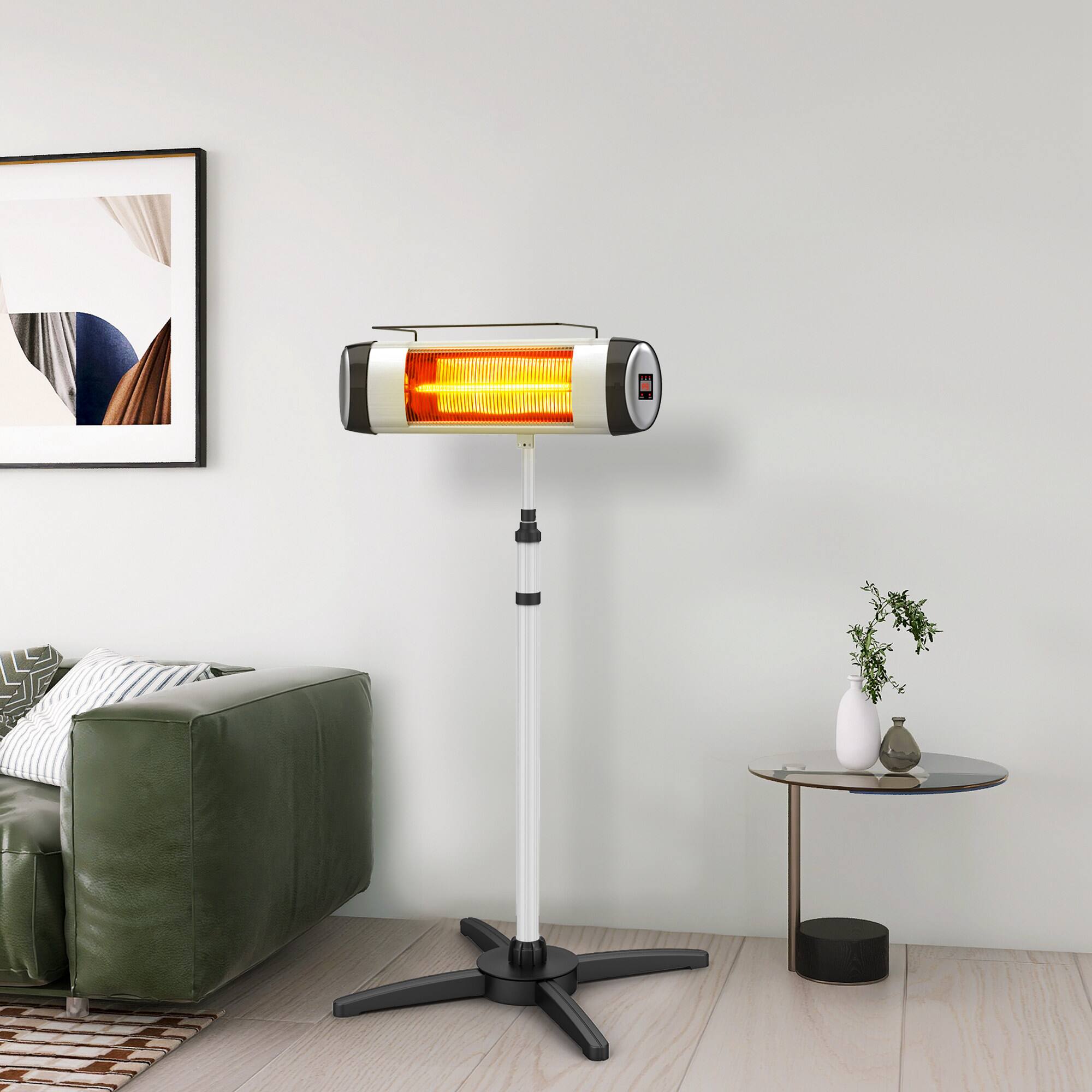 Angle. Vaczon - 120V Standing Infrared Space Heater with Tripod Stand, Remote Control Timer and Thermostat, Indoor Electric Heater - White.