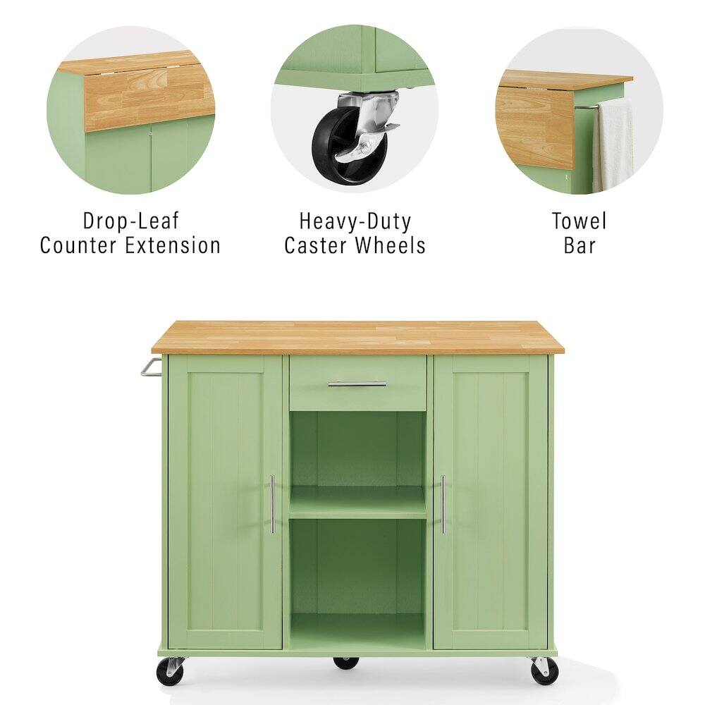 Drop-Leaf Counter Extension, Heavy-Duty Caster Wheels, Towel Bar