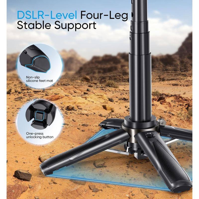 DSLR-Level Four-Leg Stable Support

Non-slip silicone feet mat

One-press unlocking button