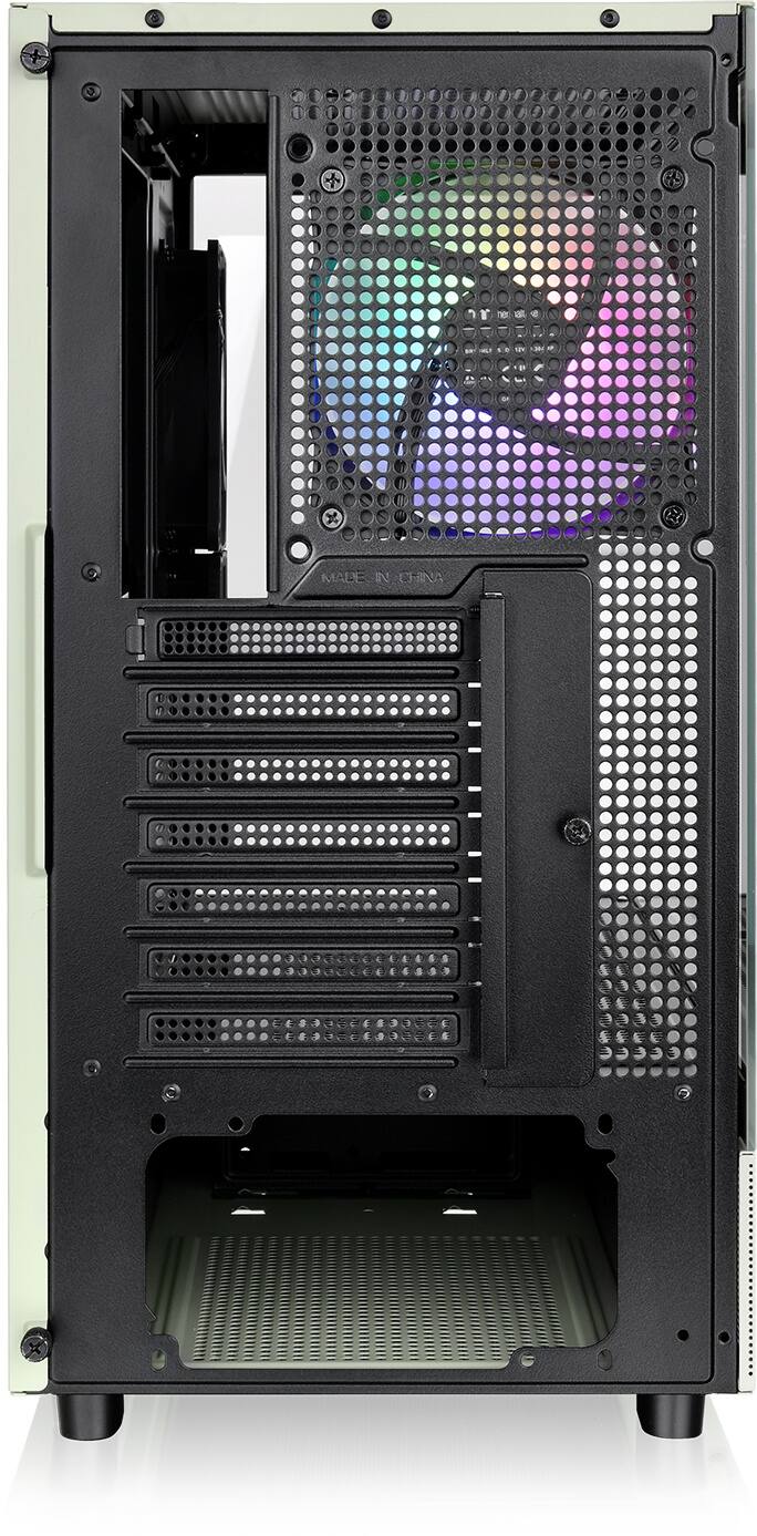 The text "9 Made in China" is not present in the image. The image features a computer tower with a colorful fan and a rainbow fan.