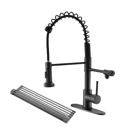 Front. Siljoy - Purifier Kitchen Drinking Water Faucet With Roll Up Dish Drying Rack Pull Down Filter Kitchen Sink Faucet (Matte Black) - Black.