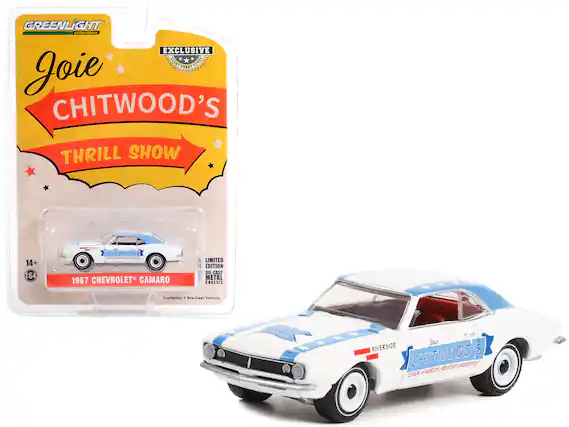 GREENLIGHT
collectibles
EXCLUSIVE
Joie CHITWOOD'S THRILL SHOW
14+
1:64
1967 CHEVROLET CAMARO
LIMITED EDITION
DIE-CAST METAL CHASSIS
Contains: 1 Die-Cast Vehicle
RIVERSIDE
Joie CHITWOOD'S
THE WORLD'S GREATEST TRACKER