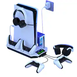 Kitcheniva - PS5 Slim Stand Cooling Fan And PS5 Controller Charging Station For Sony Playstation 5 - White