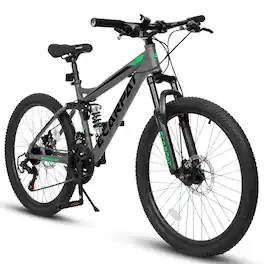 BreeBe - 27.5 Inch Full Suspension Mountain Bike, Dual Shock, Mechanical Disc Brakes, 21-Speed, Unisex, Travel & Fitness - Gray