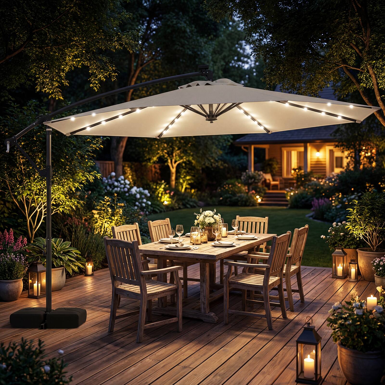 Alt View 1. Costway - Costway 10 FT Solar Offset Hanging Umbrella Patio Cantilever Umbrella with 32 LED Lights - Beige.