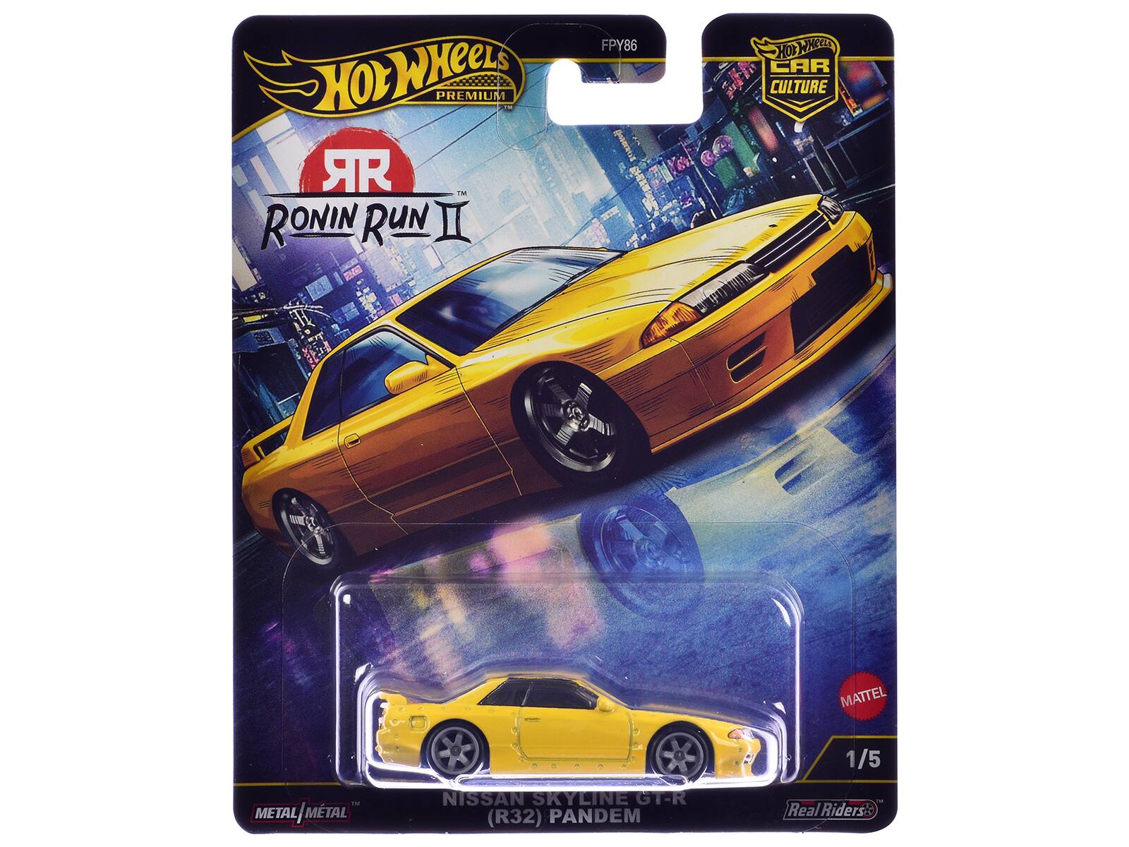 Hot Wheels Premium R M Ronin Run II FPY86  
Hot Wheels Car Culture  
1/5  
Metal/Metal  
Nissan Skyline GT-R (R32) Pandem  
Real Riders
