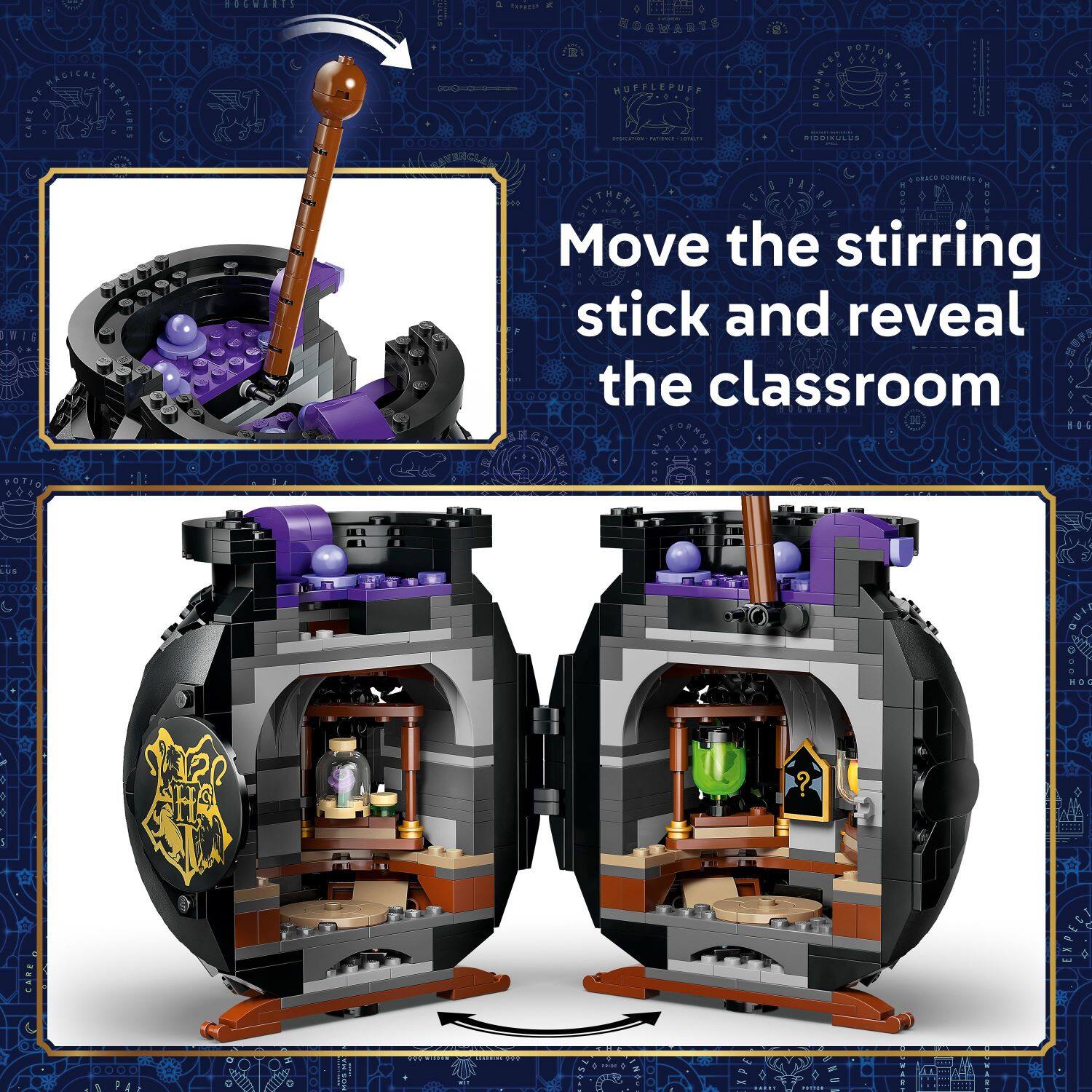 Move the stirring stick and reveal the classroom