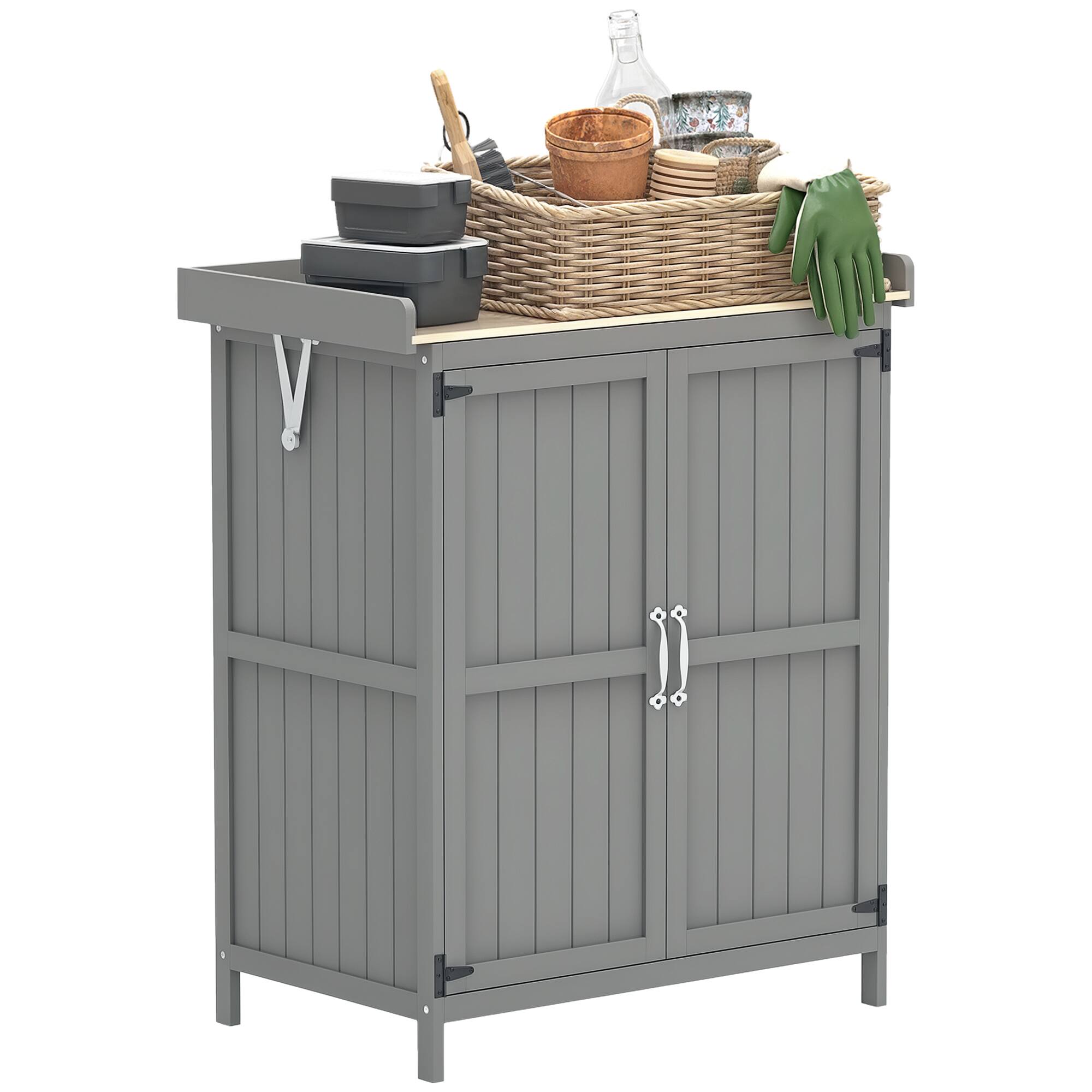 Front. Outsunny - Outsunny Outdoor Storage Cabinet, Garden Tool Shed with Metal Tabletop and Shelf - Gray.