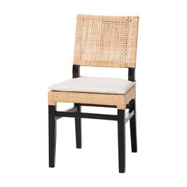 bali & pari - Lesia Natural Rattan Dining Chair with Cushion - Handwoven Wicker Side Chair with Mahogany Wood Frame - Natural Rattan/Espresso Brown