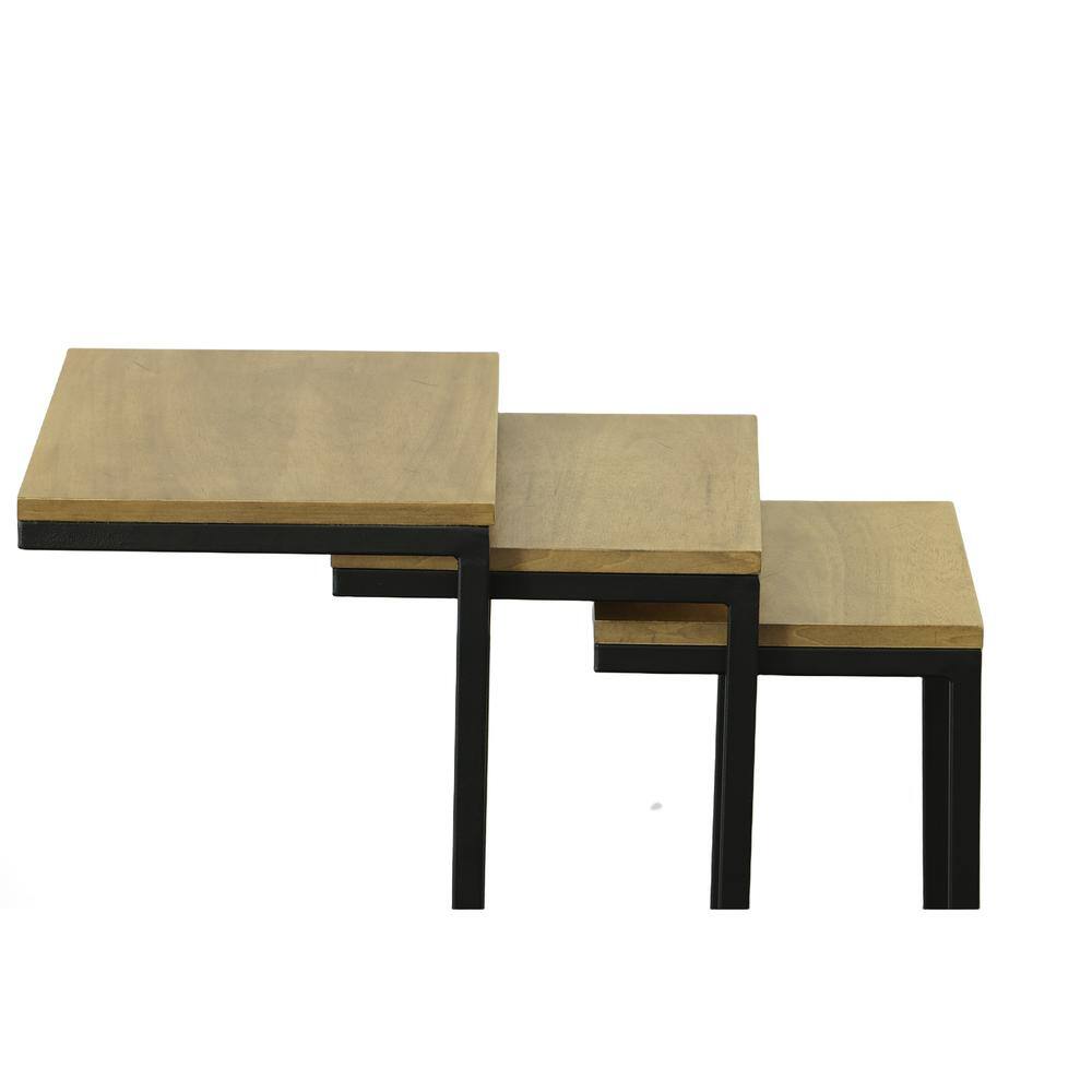 Alt View 8. Carolina Chair & Table - Addison Nesting Table Set - Harvest Oak Top - Aged Iron Base - Harvest Oak, Aged Iron.