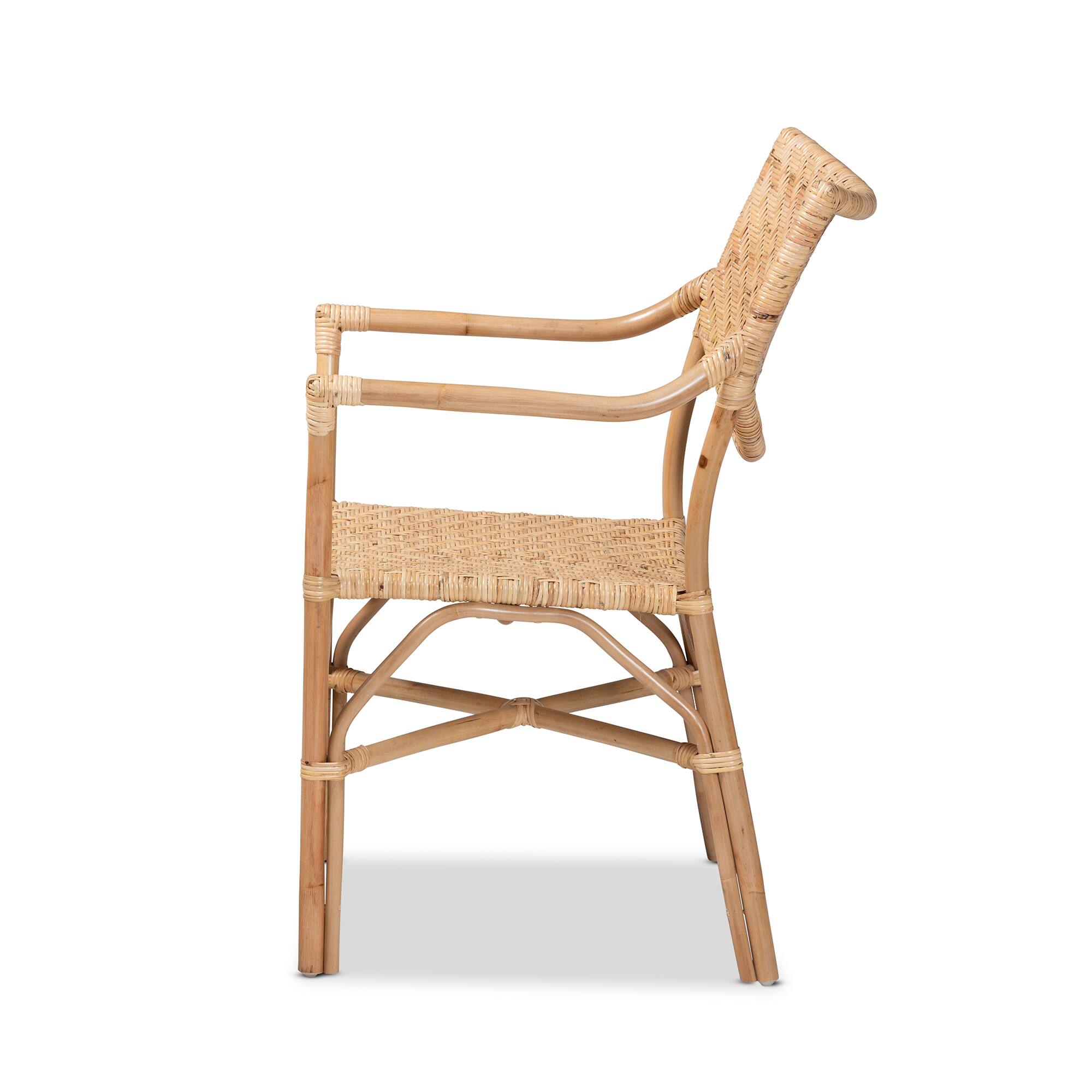 Left. bali & pari - Damani Modern Bohemian Finished Rattan Dining Chair - Natural Brown.