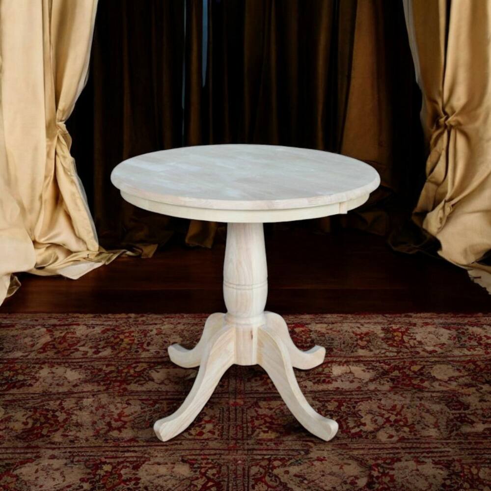 Angle. SlickBlue - Solid Wood Round Dining Table with Elegant Pedestal Support - Light Brown.