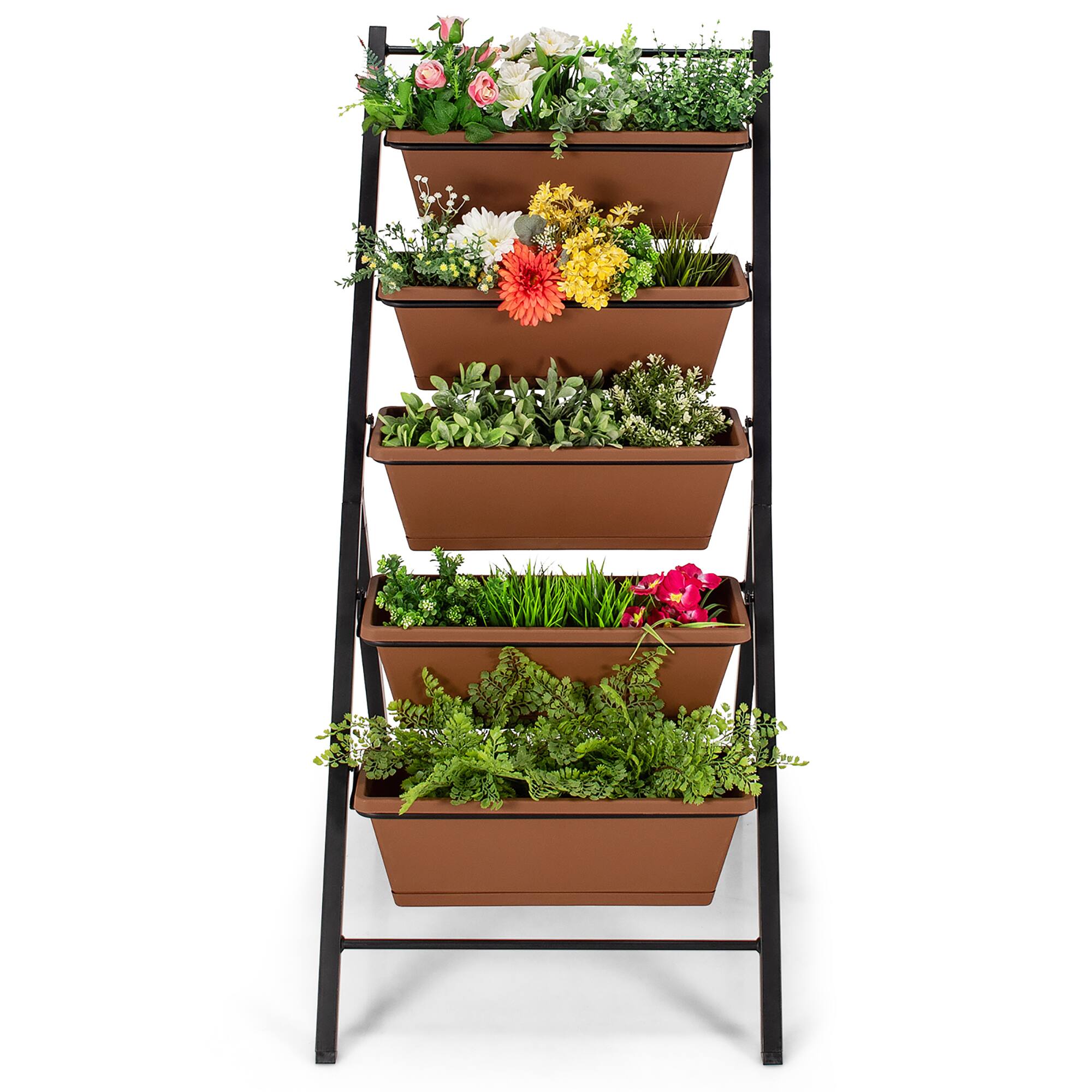 Alt View 1. Costway - 5-tier Vertical Garden Planter Box Elevated Raised Bed w/5 Container - Brown.