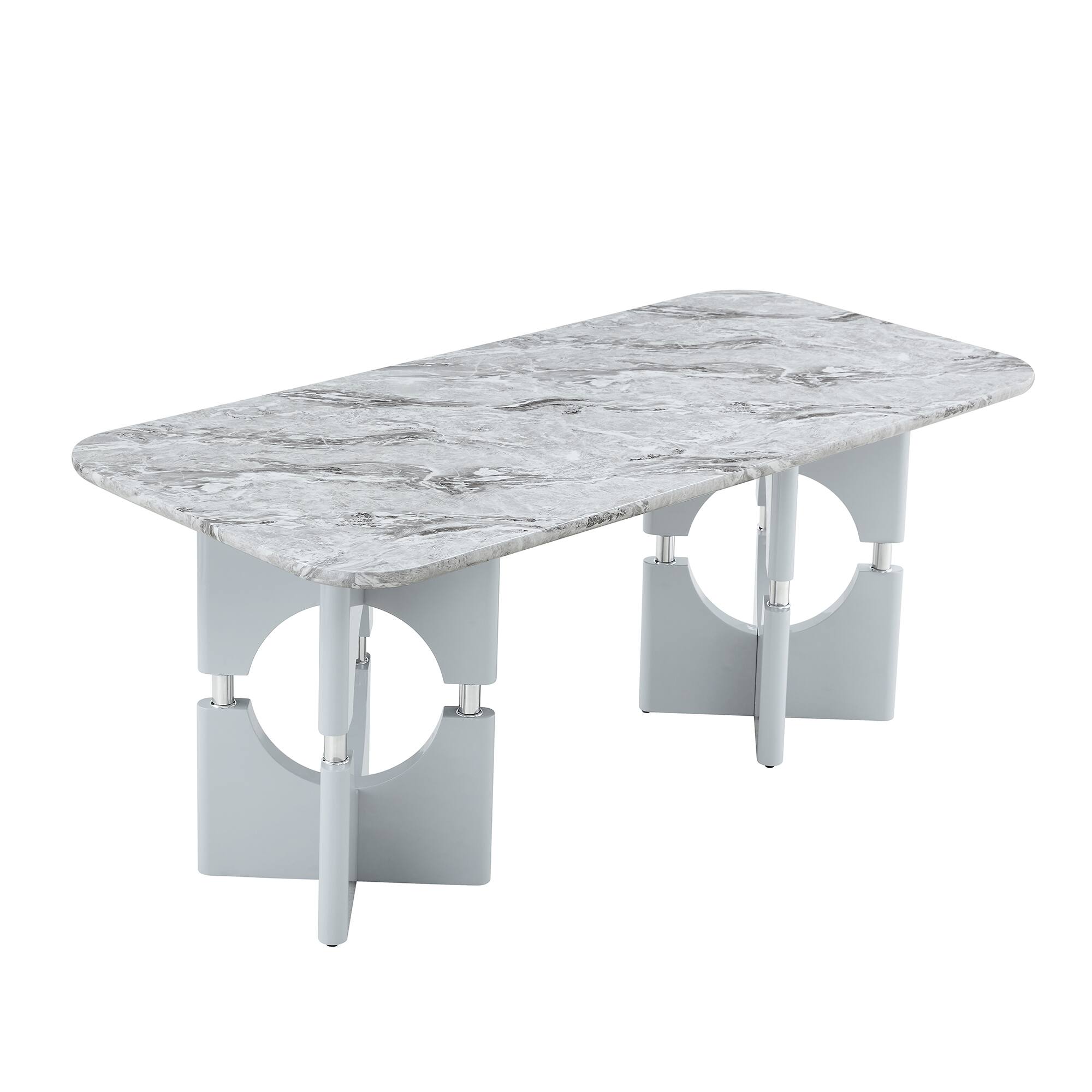 Alt View 5. Loheer - Loheer- 5.9ft Modern Gray Faux Marble Dining Table Sleek Hollow Frame Kitchen Table for Small Apartment - Gray.