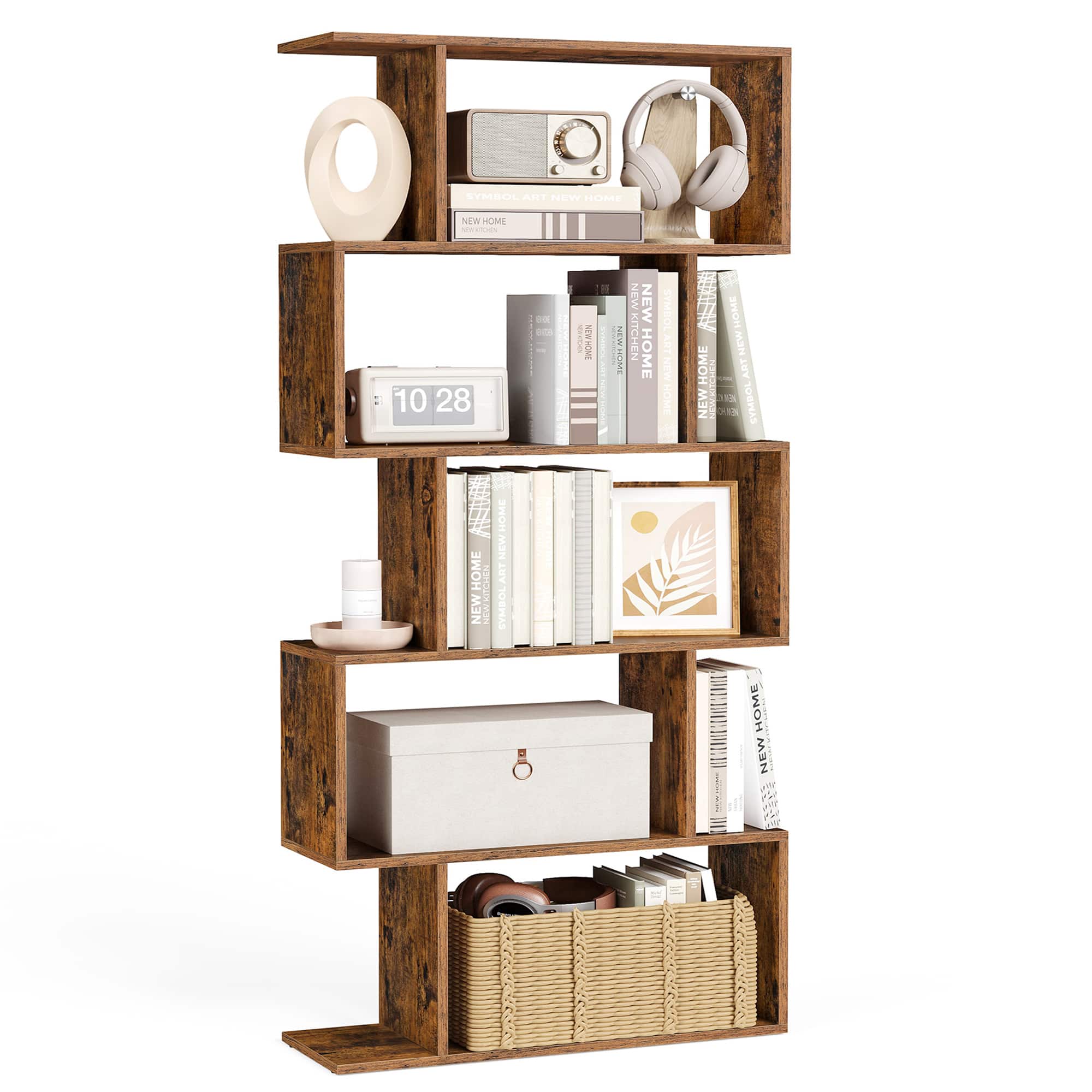 Songmics Home - Bookcase, 5-Tier Bookshelf, Display Shelf and Room Divider, Freestanding Decorative Storage Shelving - Rustic Brown