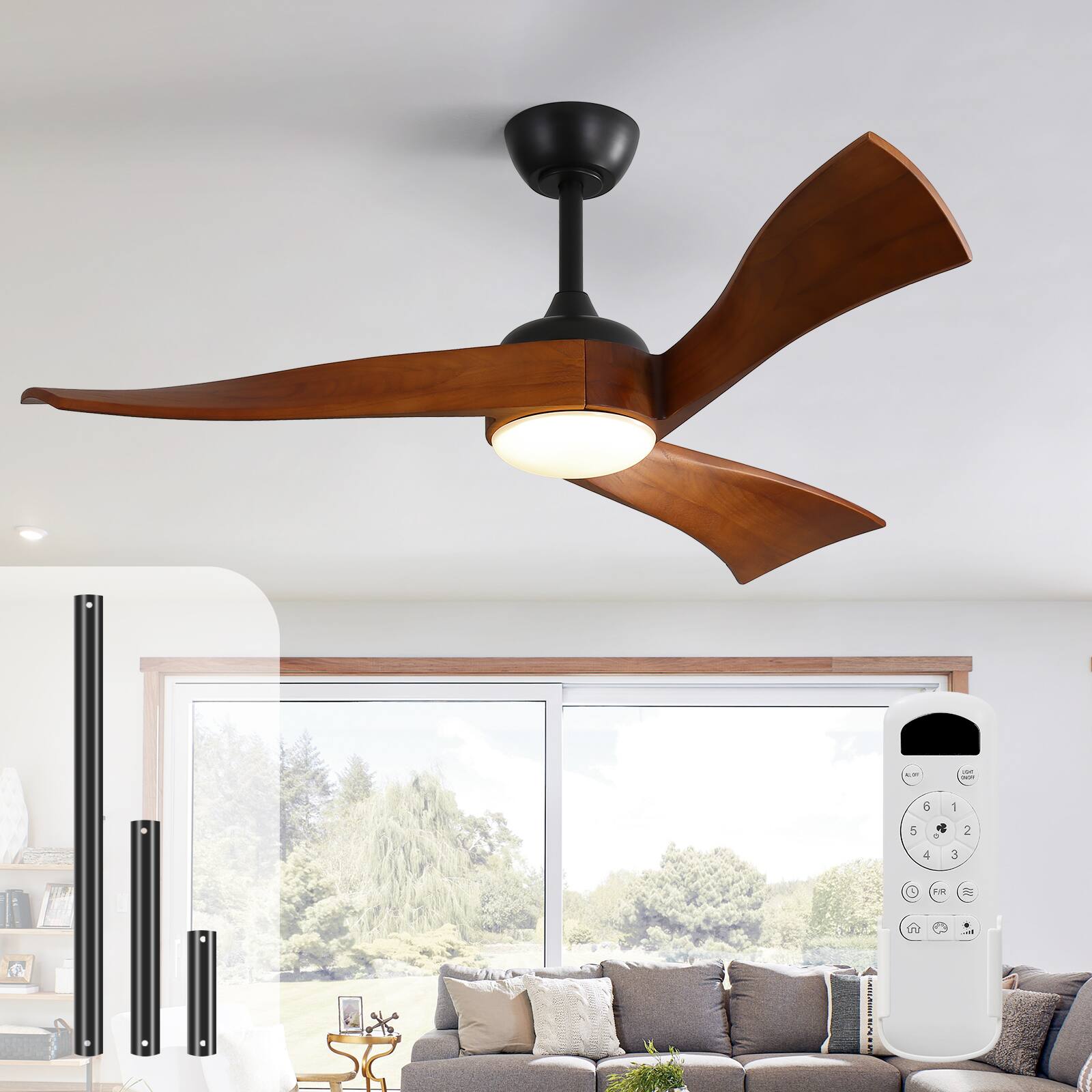 Alt View 8. Sofucor - Sofucor Ceiling Fan Bedroom Solid Wood Ceiling Fan With Light and Remote for Indoor Outdoor Farmhouse/Patios - Black Walnut Wood.