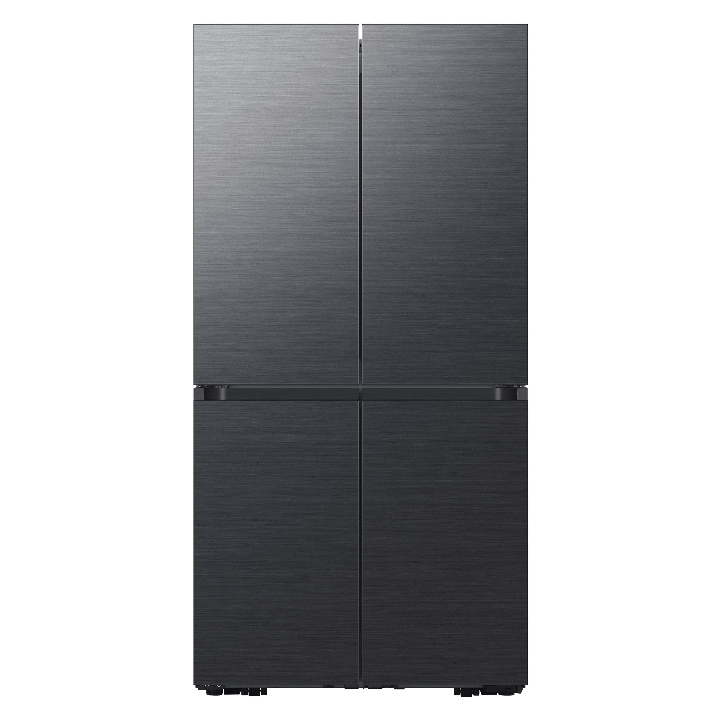 Front. Samsung - BESPOKE 29 cu. ft. 4-Door Flex French Door Smart Refrigerator with Customizable Panel Colors - Matte Black Steel.