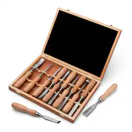 Kings County Tools - 12-Piece Wood Carving Tool Set with Beechwood Handles, Gouges & Chisels Kit with Wooden Storage Box