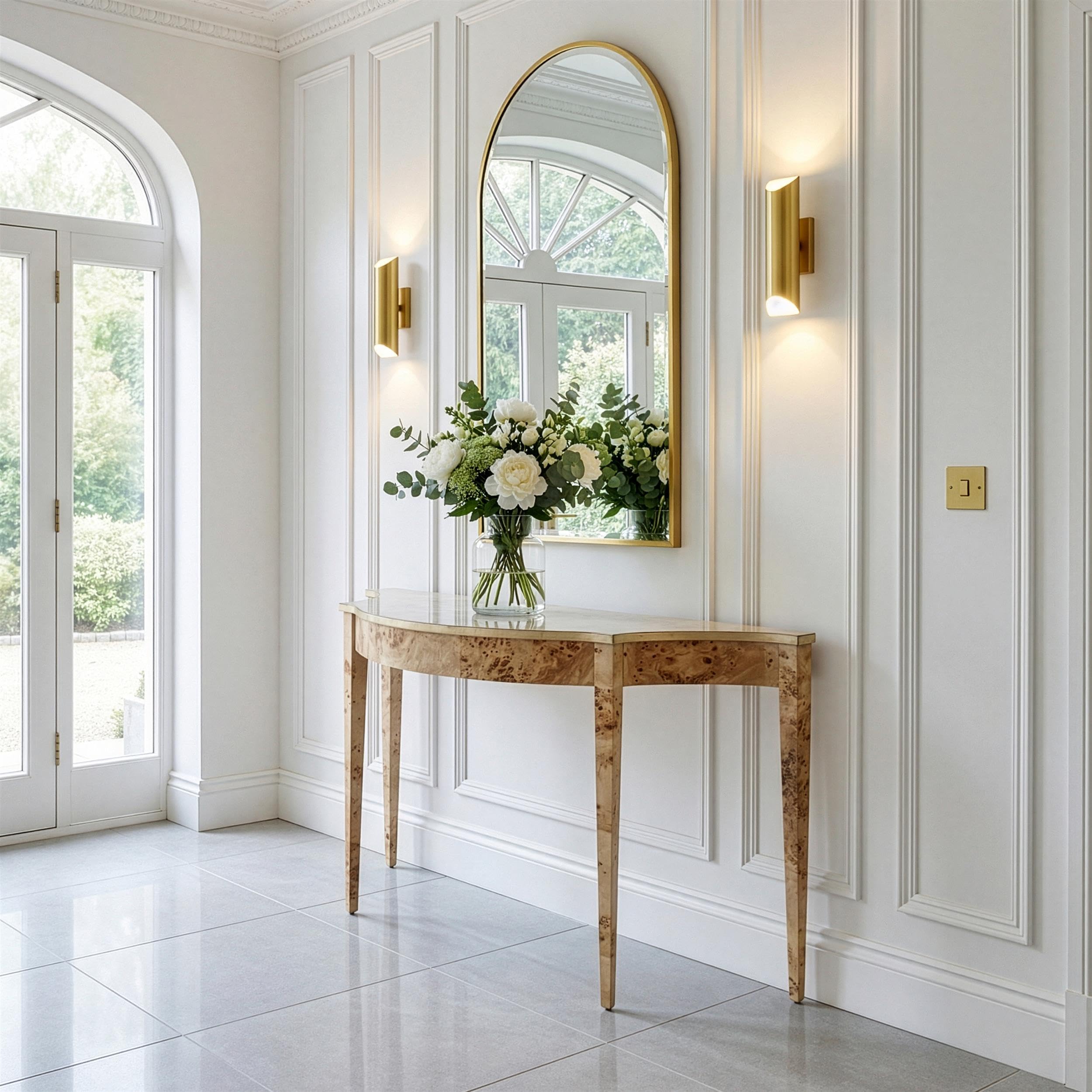 Angle. Butler Specialty - Chester 54 in W Demilune Wood Traditional Console Table - Light Brown.