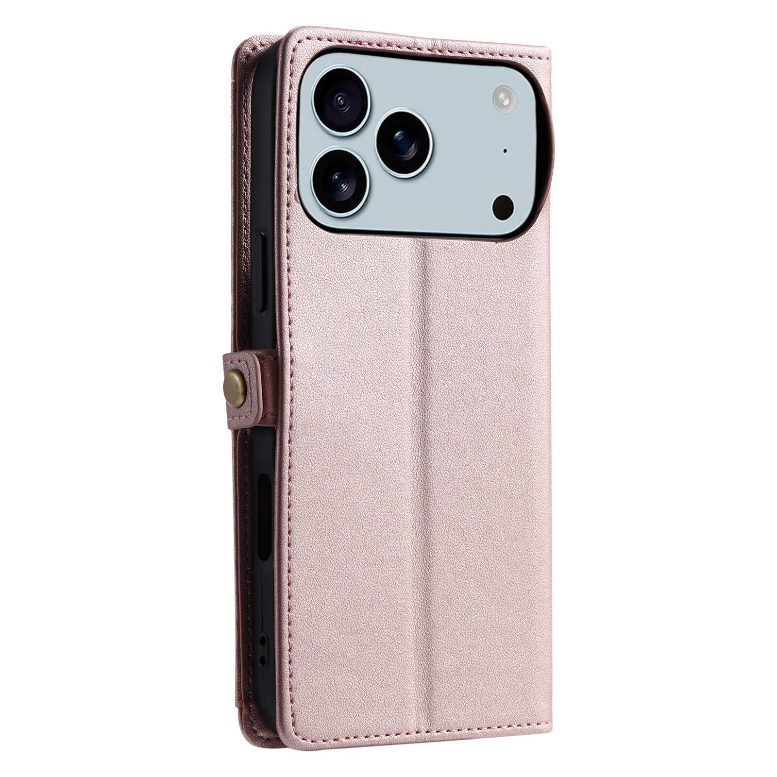 Alt View 5. Dteck - Foilo Wallet Case for Apple iPhone 17 Pro,Shockproof Card Holder PU Leather Magnetic Snap Phone Cover with Lanyard - Rosegold.