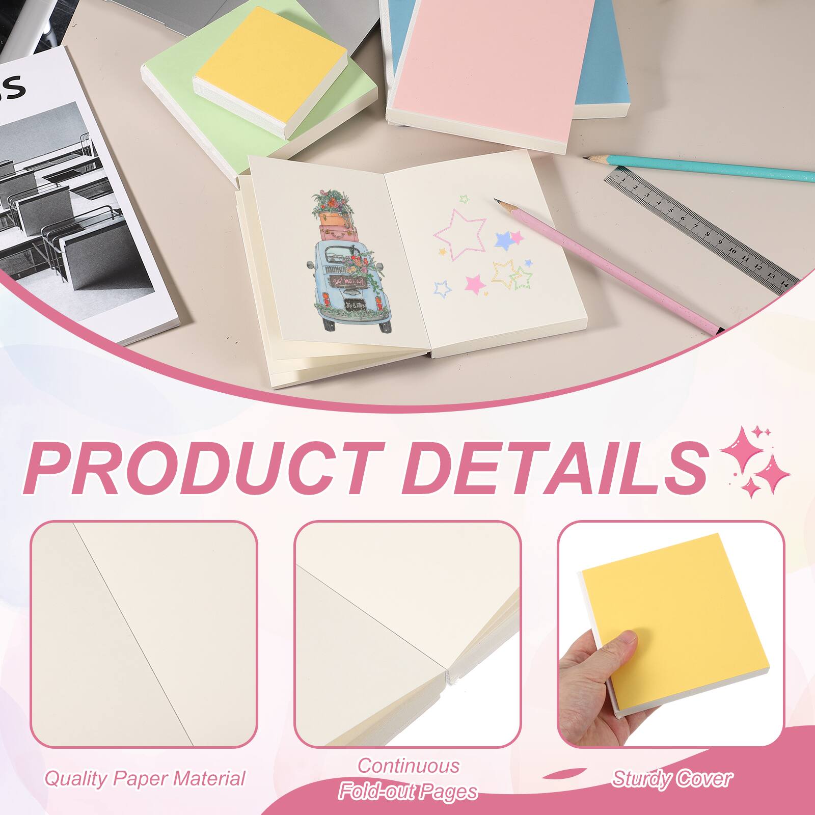 PRODUCT DETAILS

- Quality Paper Material
- Continuous Fold-out Pages
- Sturdy Cover