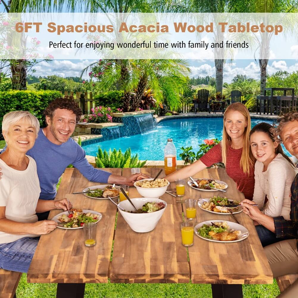 6FT Spacious Acacia Wood Tabletop  
Perfect for enjoying wonderful time with family and friends