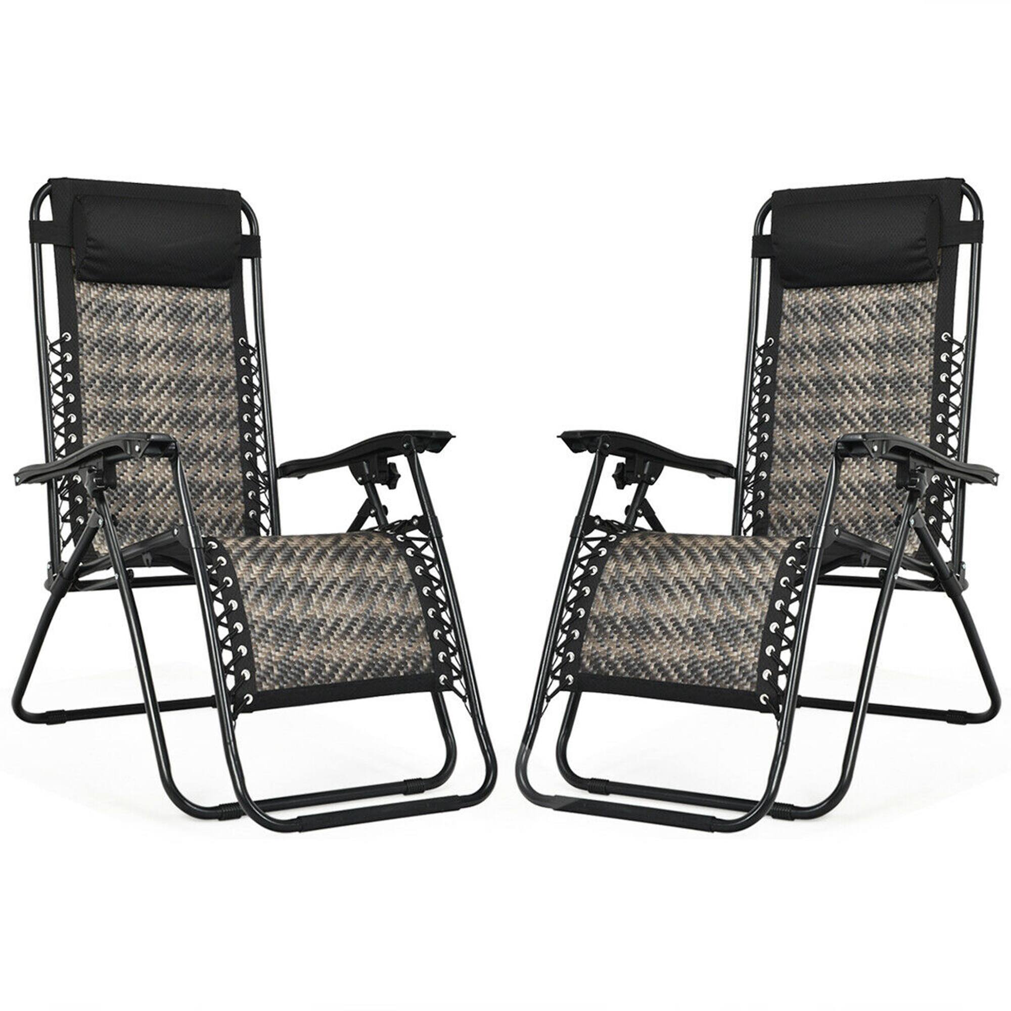 Alt View 3. Gymax - Gymax Set of 2 Folding Rattan Patio Zero Gravity Lounge Chair Recliner w/ Headrest - Gray.