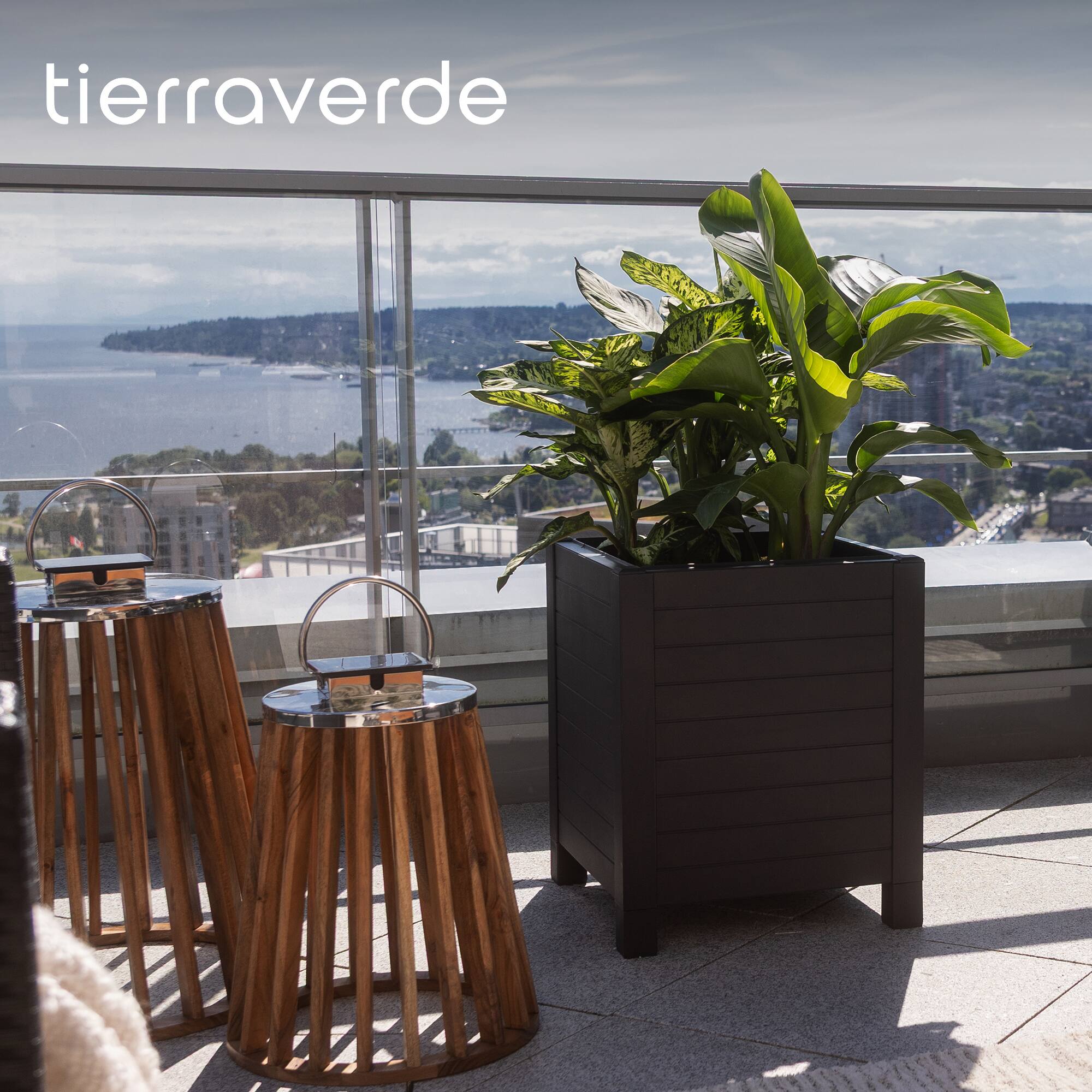 Alt View 6. Tierra Verde - Tierra Verde 17-Inch x 17-Inch Flora Cube Planter Box for Patios or Decks, Black.