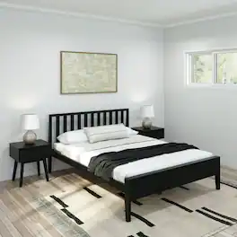 Plank+Beam - Scandinavian Queen-Size Bed with Slatted Headboard, Black - Black