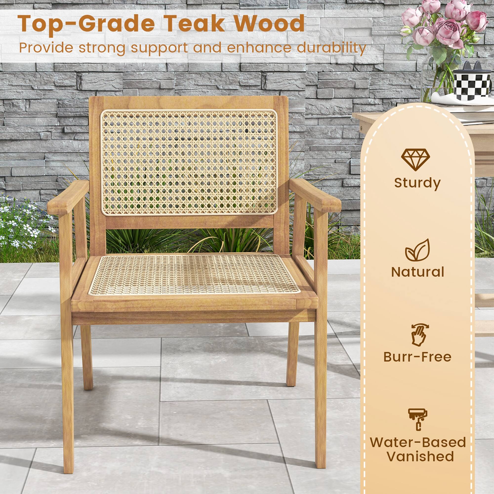 Top-Grade Teak Wood: Provide strong support and enhance durability. Sturdy. Natural. Burr-Free. Water-Based Vanished.