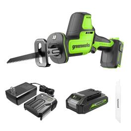Greenworks - 24V 1" Brushless Compact Reciprocating Saw - 2.0Ah Battery and Charger
