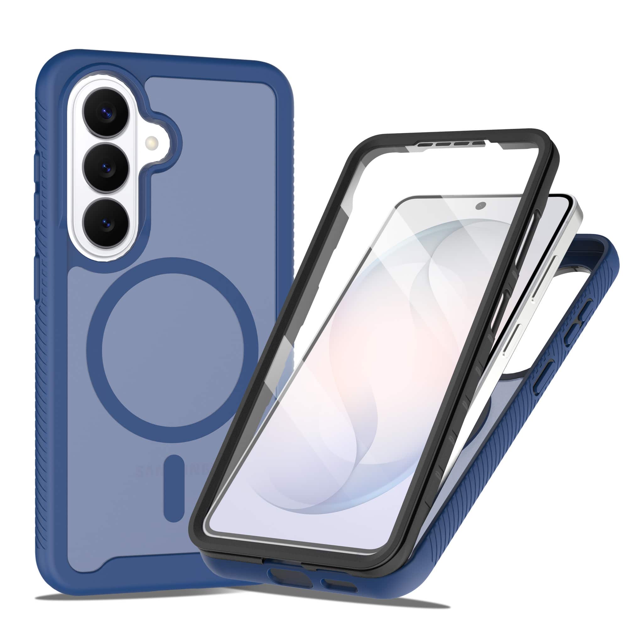 Dteck - Matte Magnetic Case for Samsung Galaxy S26 Shockproof Full Body Cover TPU Frame PC Back Bulit in Screen Protector - Blue