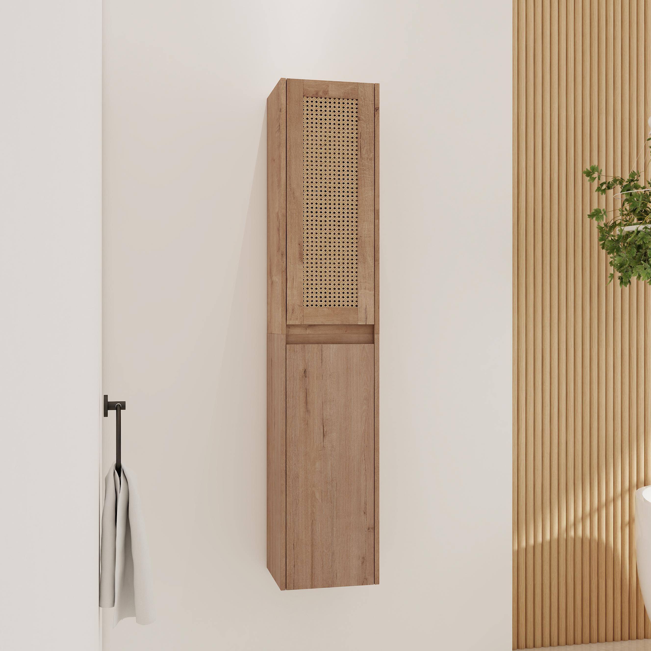 TinyHomie - 12in Bathroom Side Cabinet Soft Close Doors Float Mounting Design KD-Packing - Imitative Oak