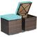 Front. Costway - 2PCS Patio Rattan Ottomans Seat Side Table Storage Box Footstool with Cushions - Turquoise + Mix Brown.