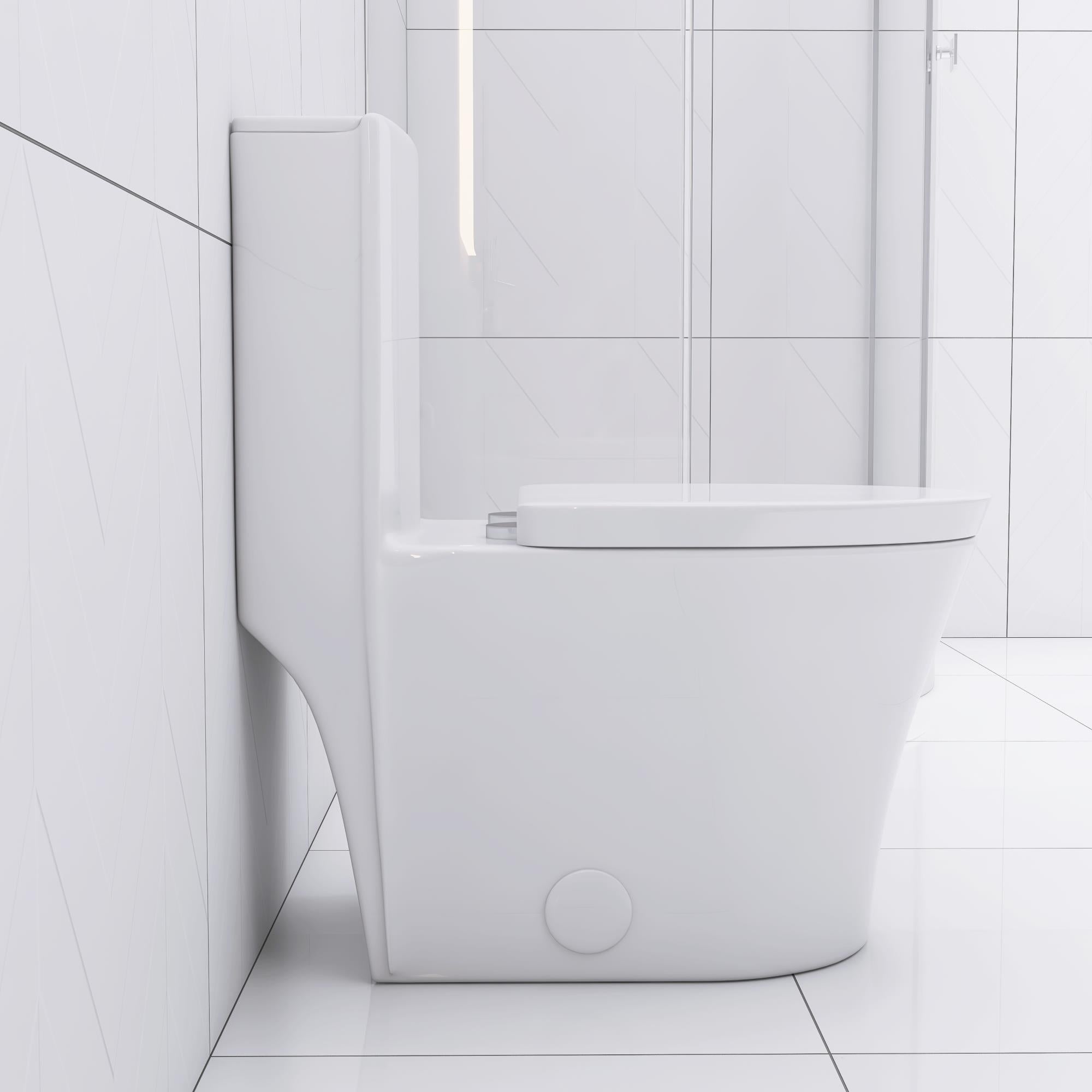 Alt View 3. Boyel Living - Elongated One Piece Toilet White Powerful Dual Flush Soft Close Seat Sleek Skirted Design - White.