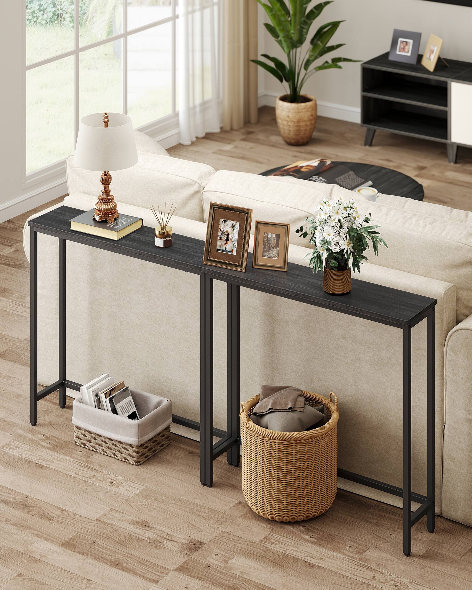 Alt View 2. Songmics Home - Console Table, Entryway Table, One Piece Top, Easy Assembly, for Hallway, Bedroom, Living Room, 1 Tier - Charcoal Gray and Ink Black.