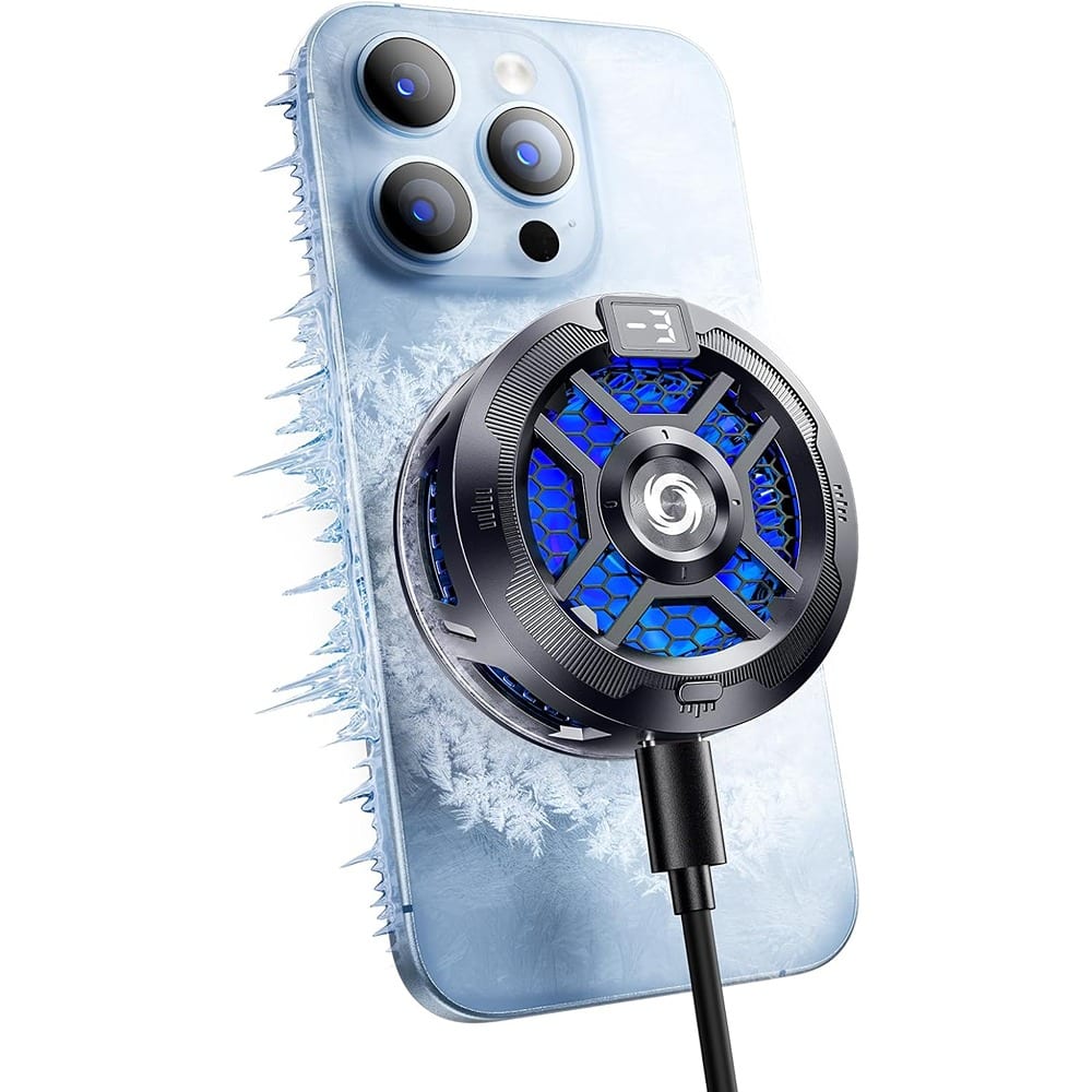 ACJPR - Magnetic Cell Phone Cooler with Dual Mode and Temperature Display, Portable Semiconductor Cooling Fan for iPhone, Androi - Black