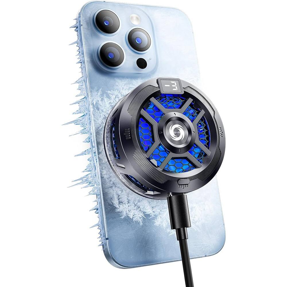 ACJPR - Magnetic Cell Phone Cooler with Dual Mode and Temperature Display, Portable Semiconductor Cooling Fan for iPhone, Androi - Black