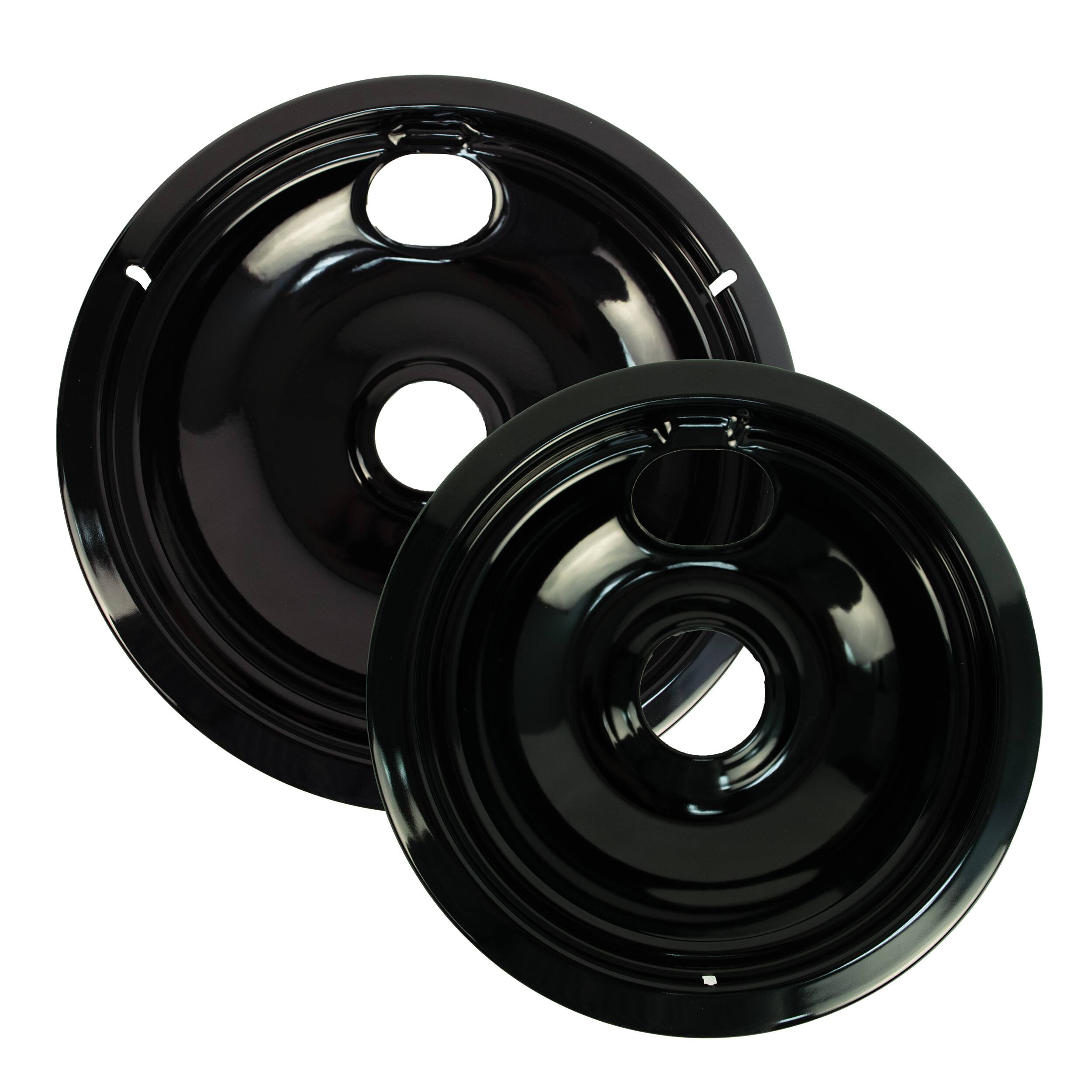 Alt View 1. Range Kleen - Range Kleen P101P2 Universal 2pk Heavy Duty Black Porcelain Drip Bowls, Large and Small.