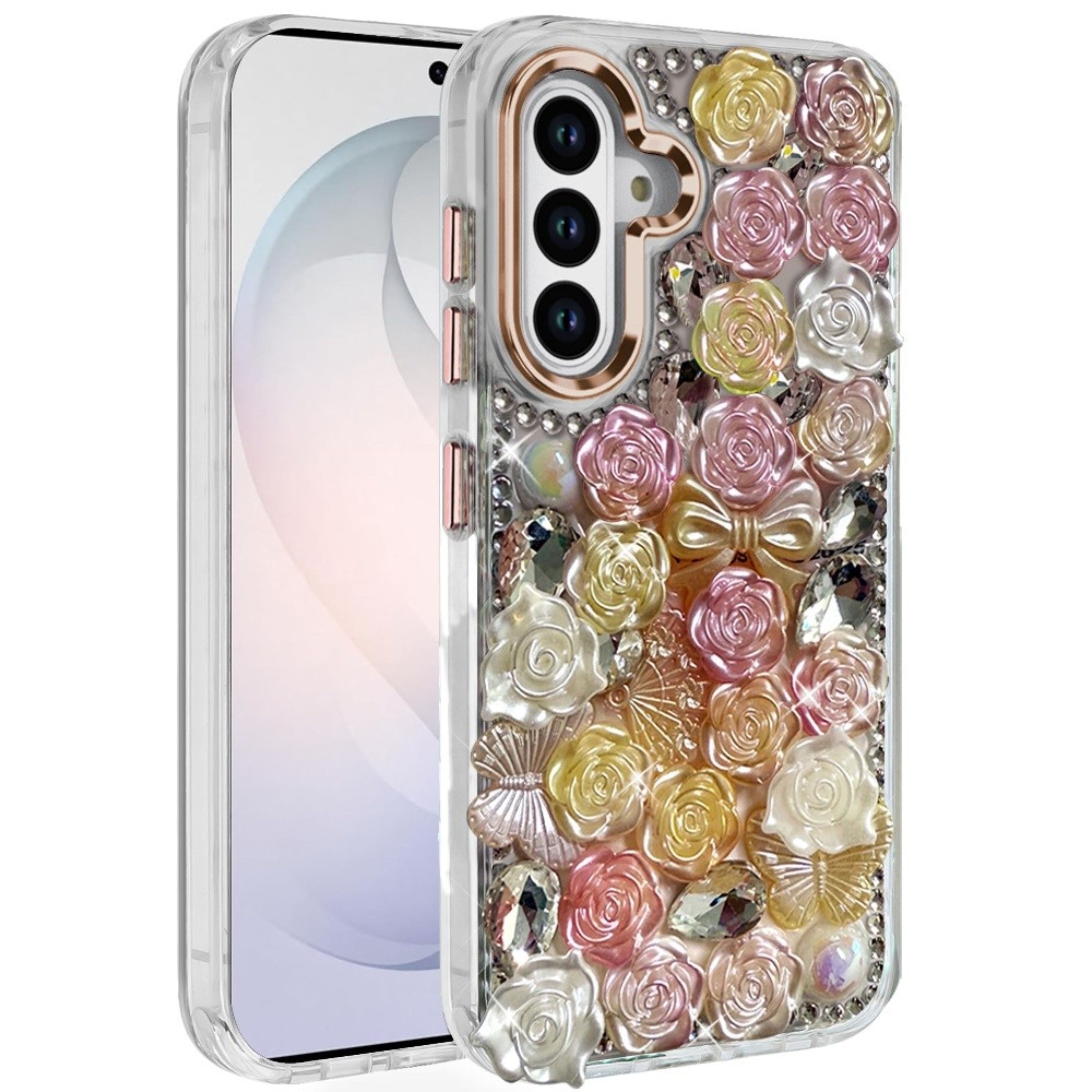 Kitcheniva - Roses Arrangement 3D Bling Phone Cover Plus Tempered Glass For Samsung S26 FE - Orange