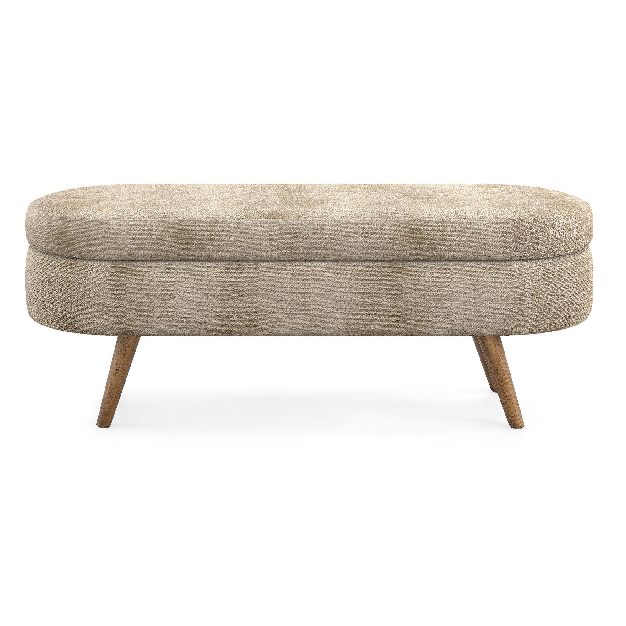 Alt View 7. GOODSILO - Elegant Fabric Storage Ottoman Bench with Wooden Legs for Living Room or Bedroom Footrest and Seating - Brown.