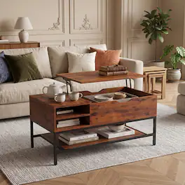 WELLFOR - 39.5" Lift Top Coffee Table with Hidden Compartment &Removable Storage Shelf, Modern Wood Center Table for Living Room - Rustic Brown