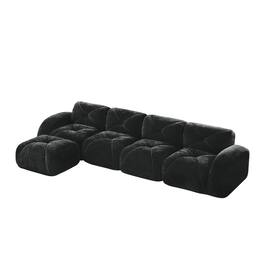 Boyel Living - L Shaped Velvet Tufted Sofa Movable Ottoman 32D HD Sponge Ergonomic Anti Slip Free Combo No Assembly Living Room Black - Black